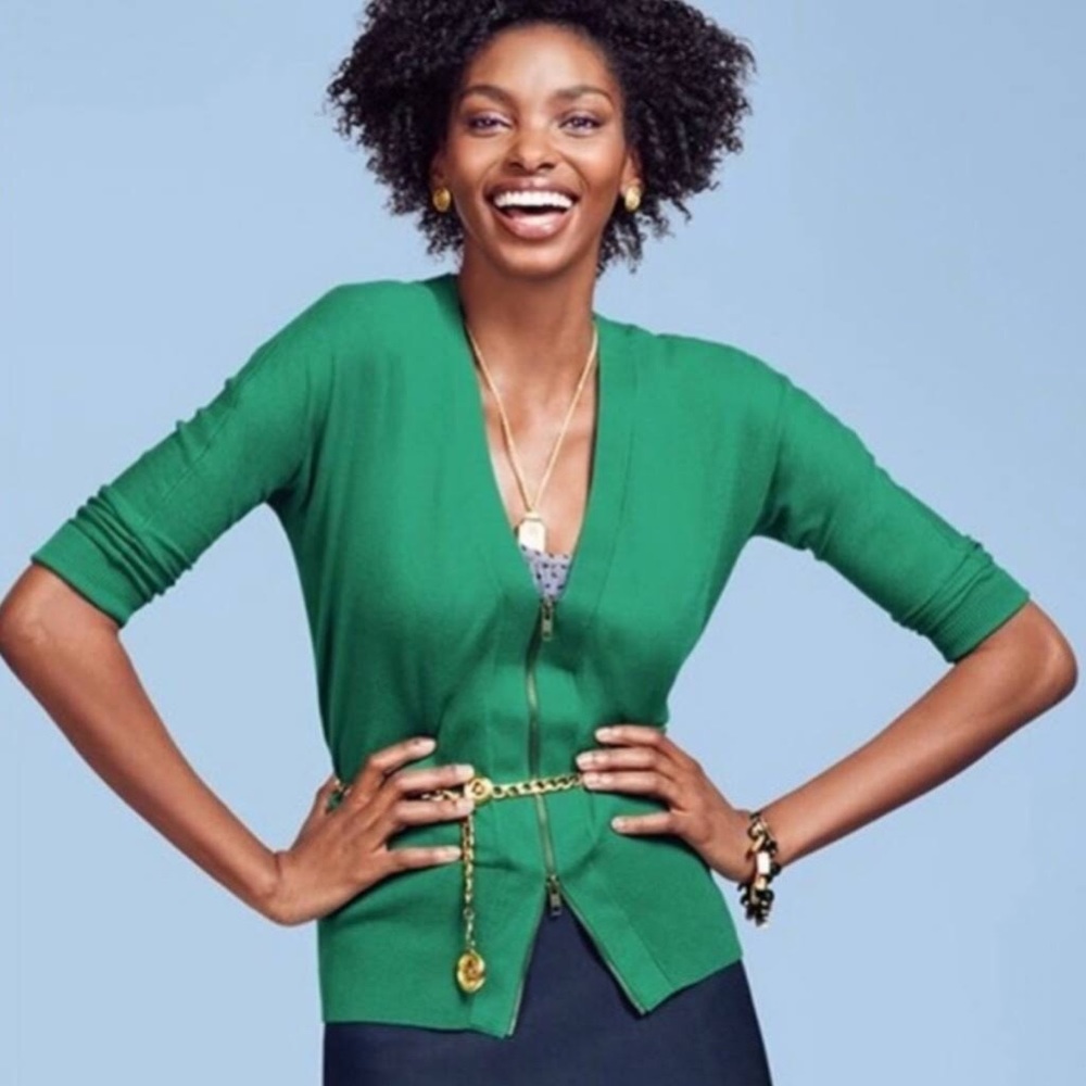 CAbi Banner Green Zip Cardigan Sweater #5142